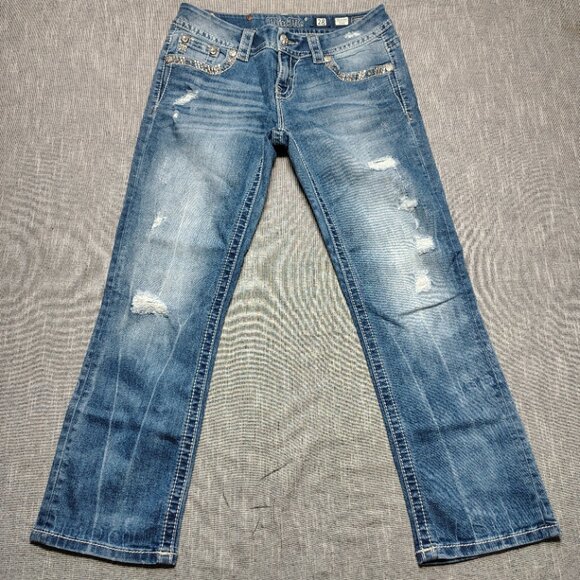 Miss Me Jeans Womens Size 28 Mid Signature Crop Distressed Embellished JE8443C - Picture 2 of 14